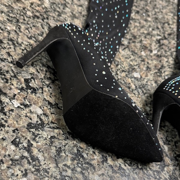 Mix No. 6 Black Over the Knee high heel boots embellished Rhinestones NWT 7.5 - Picture 3 of 14